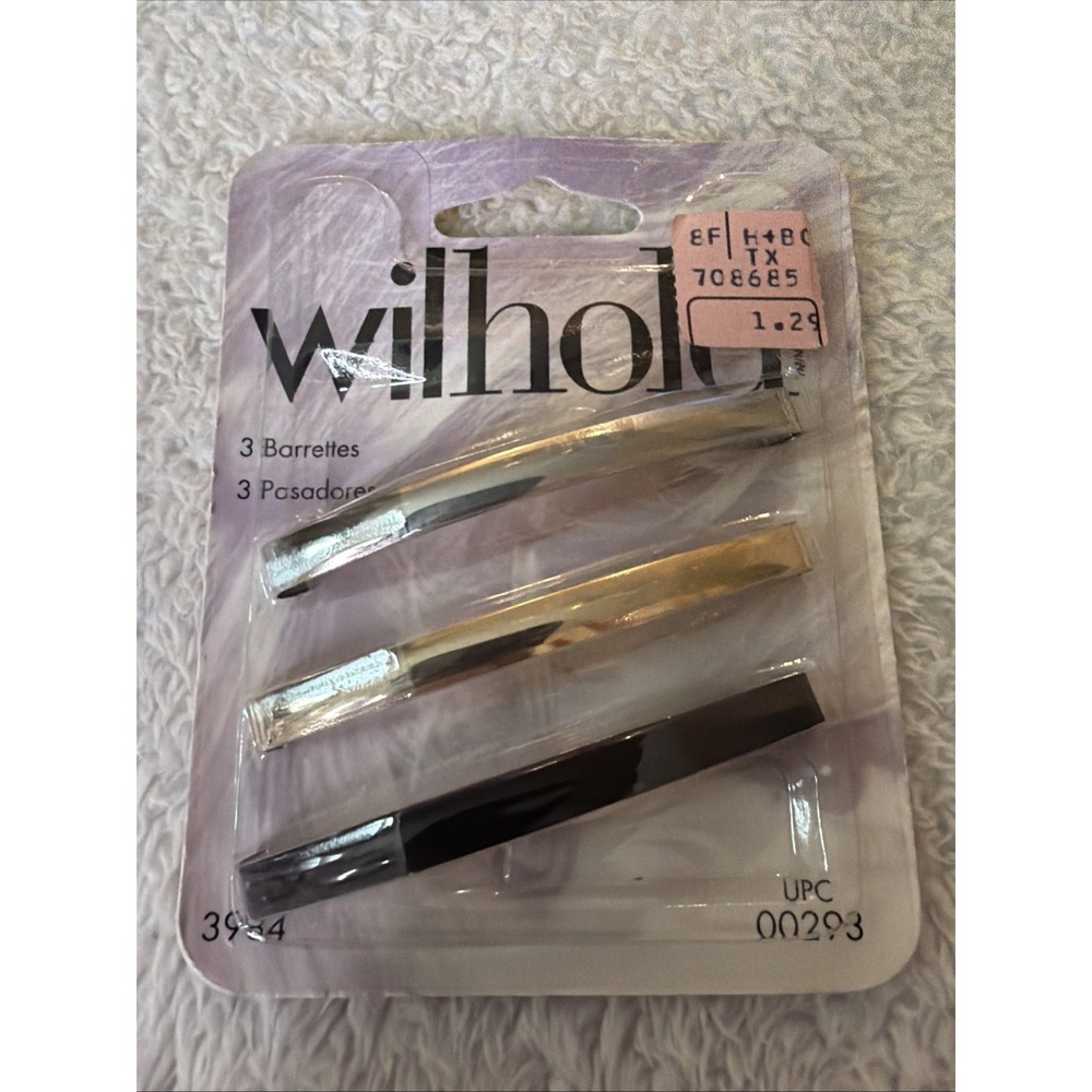 Wilhold Vintage Metalic Barrettes 3 Pack New NOS 80's 00293 Gold Silver Brown